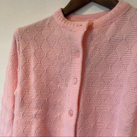 Vintage Pink Diamond Textured Button Up Cardigan Size S Spring Coquette Ballet - Picture 2 of 9